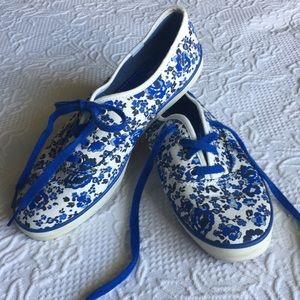 Keds White and Blue Floral Shoes